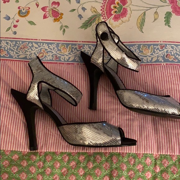 Silver Sequined Strapped Heels - Picture 4 of 5